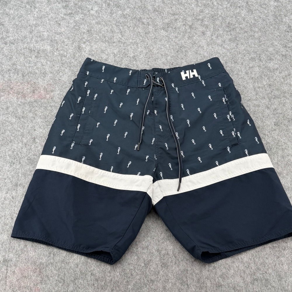 Helly Hansen Mens Navy Seahorse Print Board Shorts Swim Trunks Drawstring 28